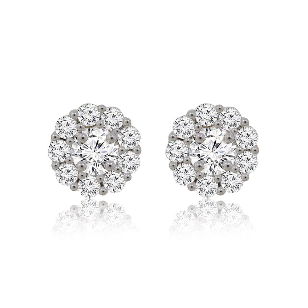 Un paio di giacchetti per orecchini in zirconia cubica da 10MM con un design a grappolo scintillante, realizzati in metallo argentato placcato in rodio.