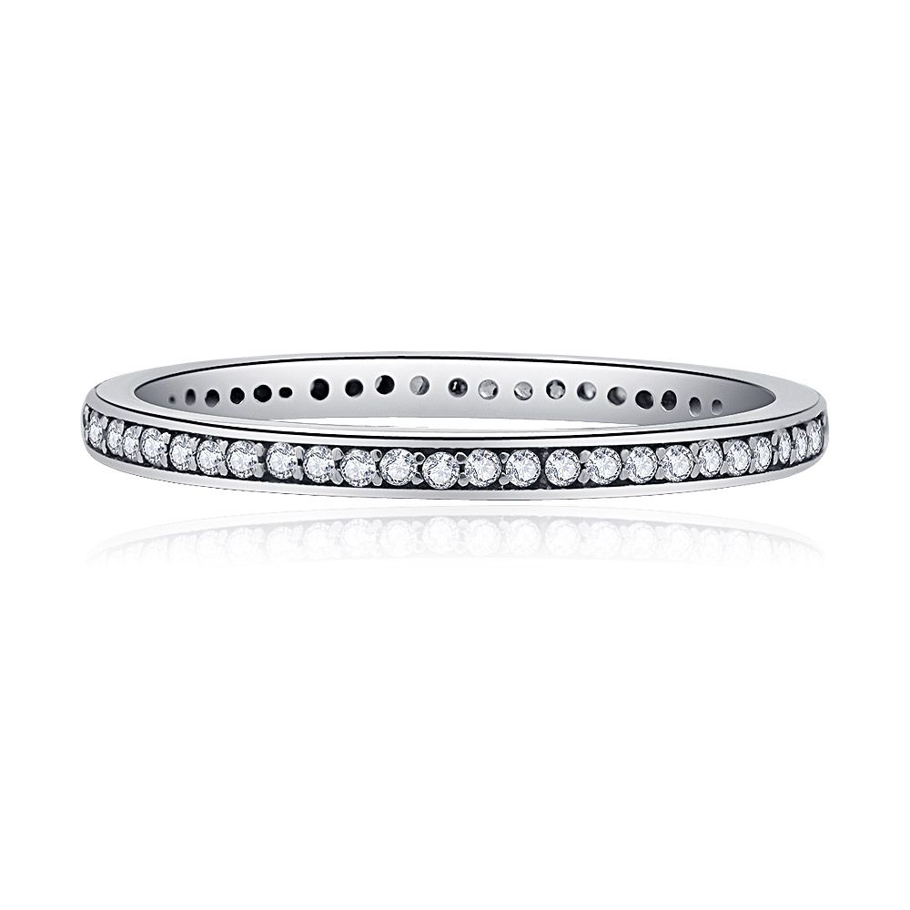 Front view of the White Cubic Zirconia Silver Eternity Ring, highlighting the brilliant cubic zirconia stones set in a polished 925 sterling silver band.