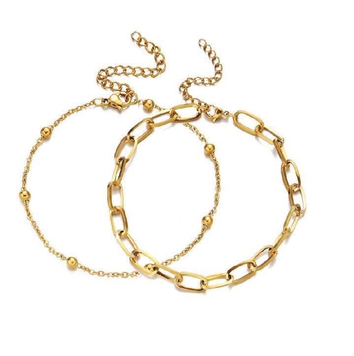A pair of elegant double chain gold plated bracelets, style JRH-026, showcasing different chain styles on a clean white background.
