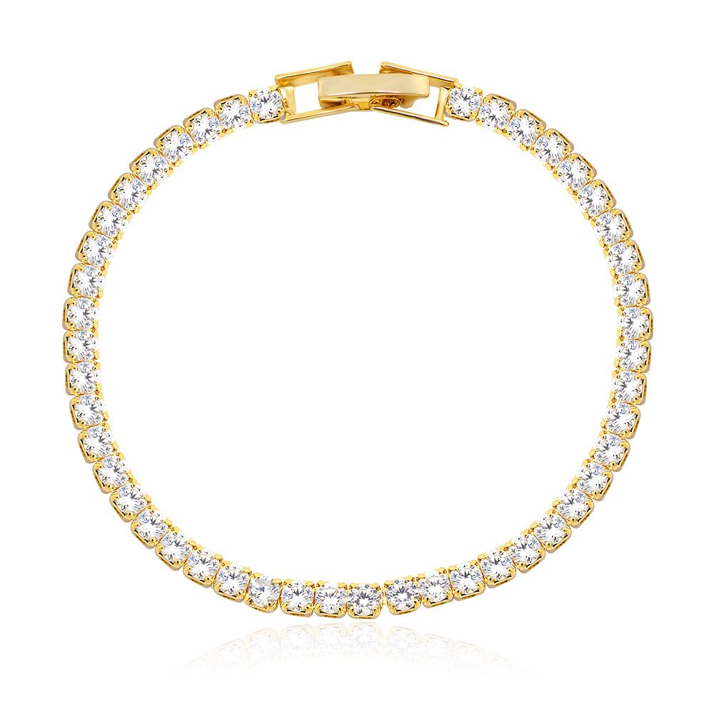 A classic gold-plated CZ tennis bracelet from JR Fashion Accessories, featuring a continuous line of sparkling cubic zirconia stones and a secure clasp.