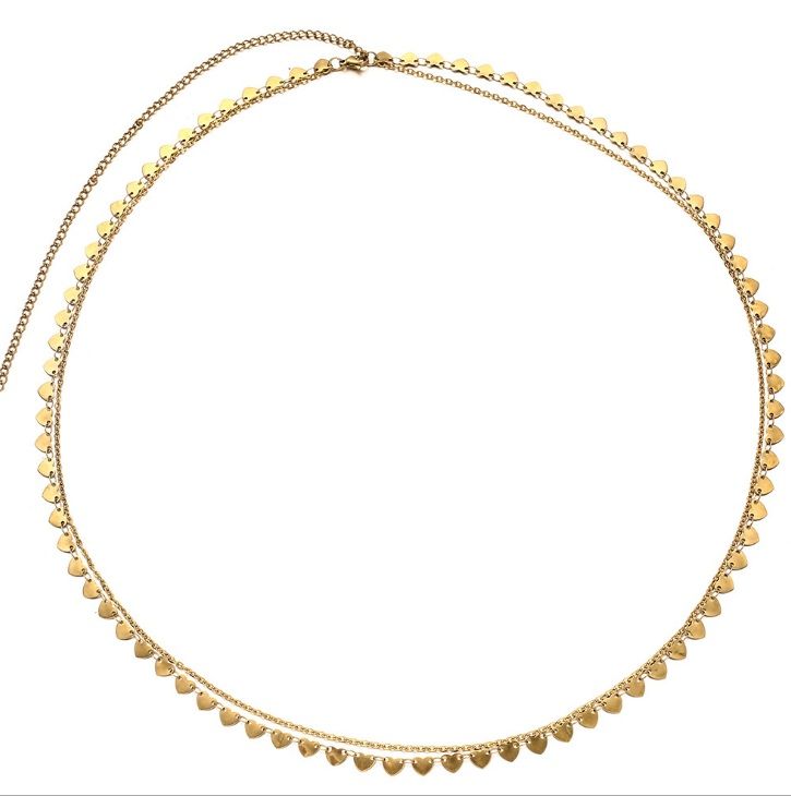 Goldene, doppellagige Herzanhänger-Kette mit poliertem Finish.