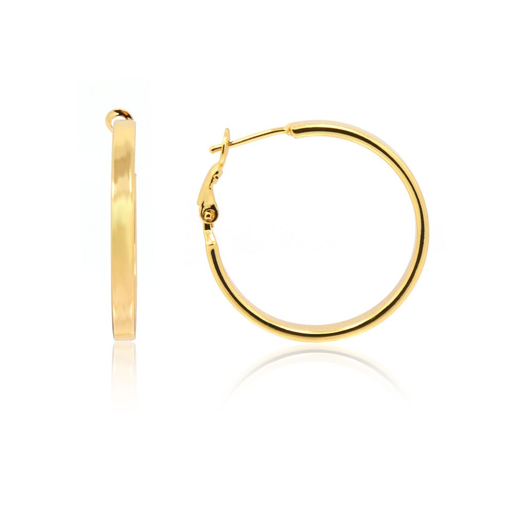 Boucles d'oreilles pendantes créoles brillantes, présentant un design simple et élégant plaqué or avec une surface brillante.