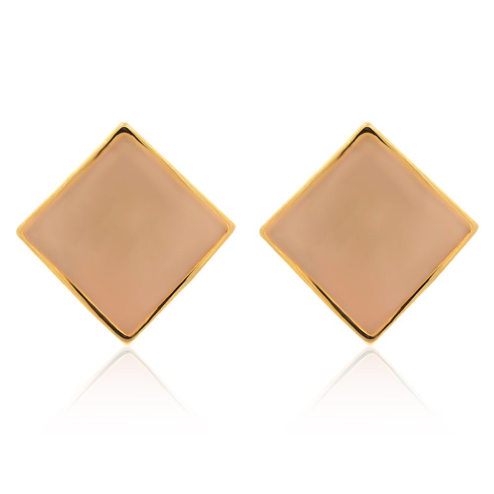 Front view of a pair of Square Enamel Geometry Earrings in beige, featuring a gold-plated brass frame and smooth epoxy surface.