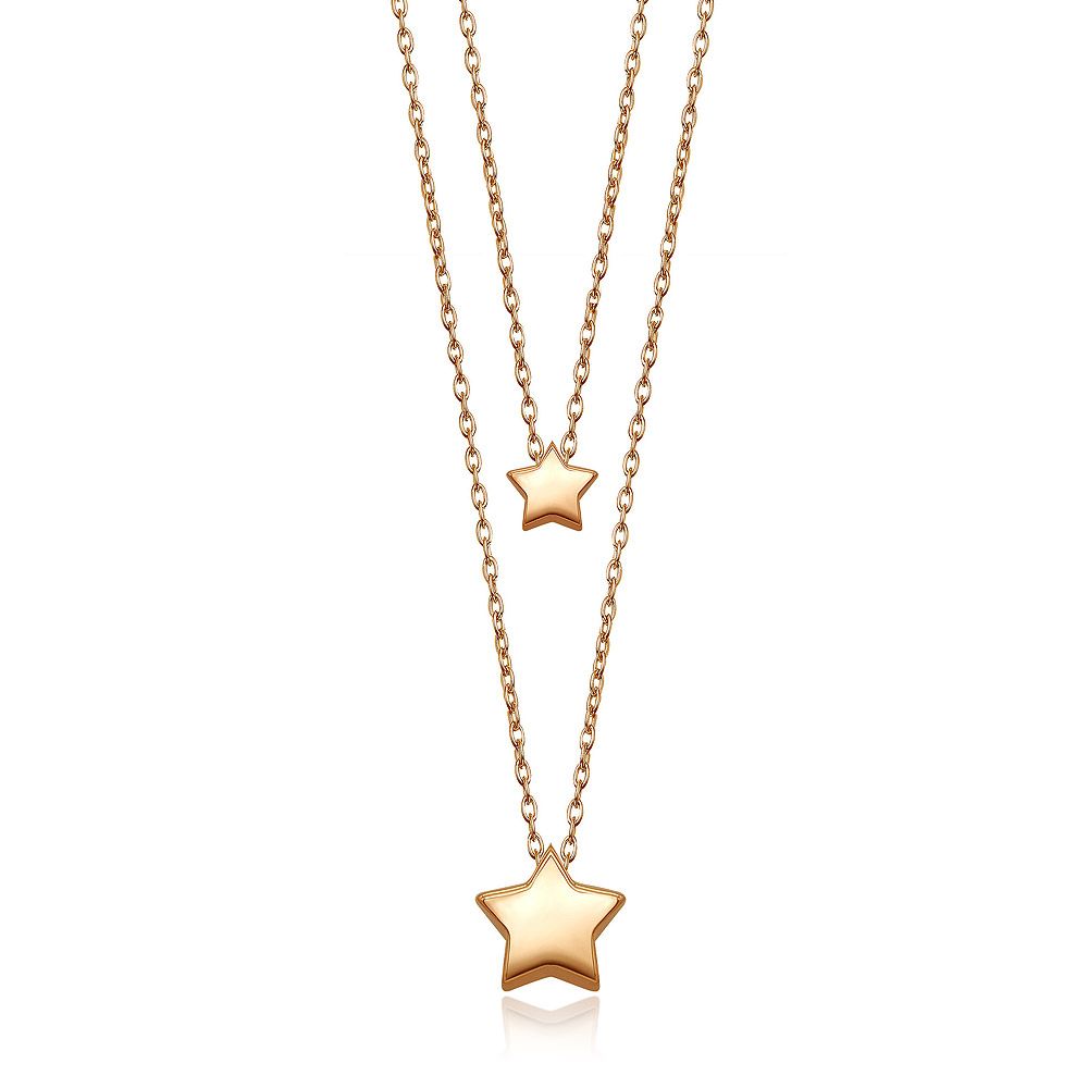 Close-up of the elegant Twin Star Necklace in rose gold, showcasing the detailed twin star pendants on a delicate chain.