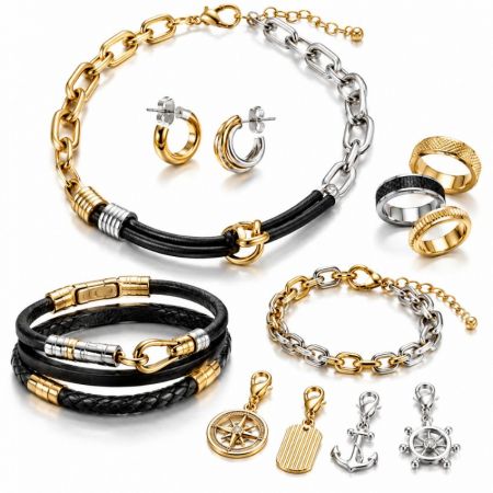 Anpassade PU-läderarmband och rostfria stålankarsmycken från engrosleverantör.