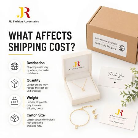 B2B wholesale jewelry shipping cost factors: destination, quantity, weight, and carton size for global delivery.