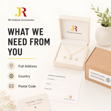 Required B2B jewelry shipping details for accurate global delivery quotes: full address, country, and postal code.