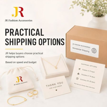 Global B2B jewelry shipping options: express, standard, and economy freight choices tailored for speed and budget.