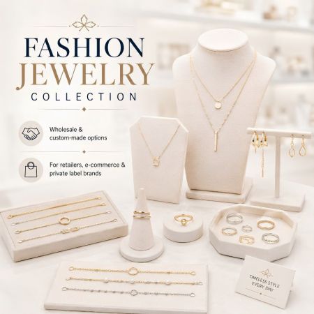 Engros mode smycken kollektion med anpassade halsband, ringar och örhängen för privata varumärken.