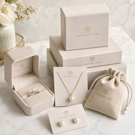 Bulk parel sieraden verpakkingsoplossing, off-white ringkettingdozen en suède sieraden zakjes fabrikant.