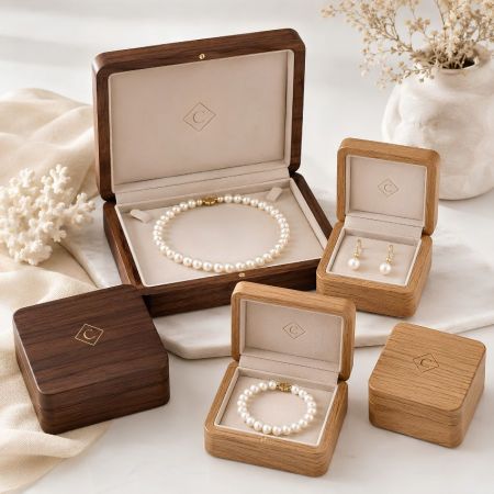 Aangepaste massief houten parelkettingdoos, high-end eiken oorbellenkoffer met fluwelen voering fabrikant.