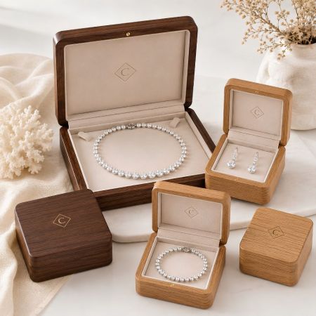 Premium diamanten sieraden houten verpakkingsset, groothandel luxe gegraveerde logo armband geschenkdoos.
