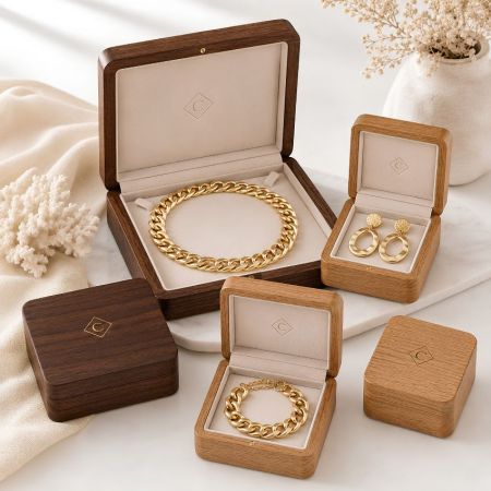 High-end gouden kettinghalsketting houten doos, groothandel premium eiken sieradenverpakkingsleveranciers.