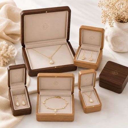 B2B aangepaste luxe houten sieraden dooscollectie, fijne ketting armband opslagverpakkingsleverancier.