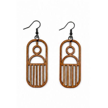 Pendientes de madera geométricos de múltiples capas que combinan texturas naturales y colores impresos en UV para pedidos al por mayor.