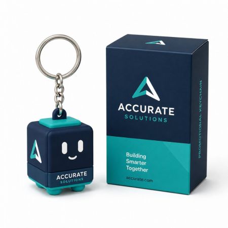 Llavero de robot 3D de marca corporativa en PVC suave con embalaje de caja de regalo promocional personalizado para marketing B2B.