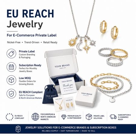 Trend-driven silver and gold celestial jewelry assortment for e-commerce private label and subscription boxes.