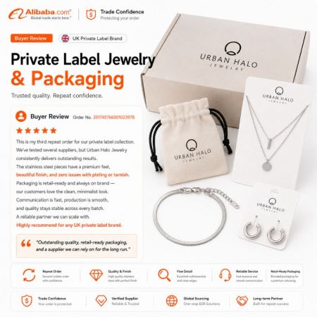 Positive B2B buyer review for private label silver minimalist jewelry with tarnish-free plating.