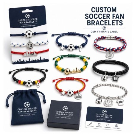 Sports Bracelet - Custom soccer fan bracelets collection with OEM private label packaging, ideal for sports merchandise wholesale supply.