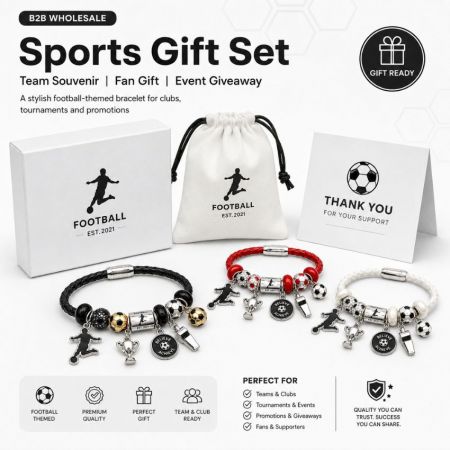 B2B wholesale custom football charm bracelets ideal for sports promotions, club merchandise, and team souvenirs resale.
