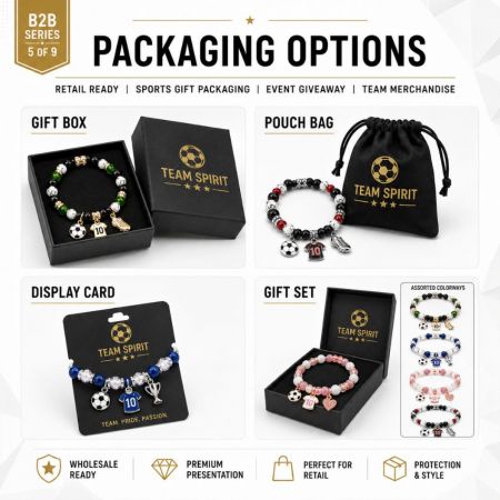 OEM ODM customization options for custom football bead bracelets including bead colors, jersey numbers, and packaging.