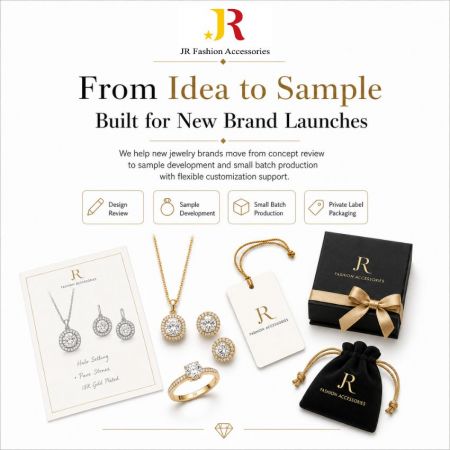 Custom jewelry design from concept sketch to gold-plated silver sample development, tailored for new brand launches.