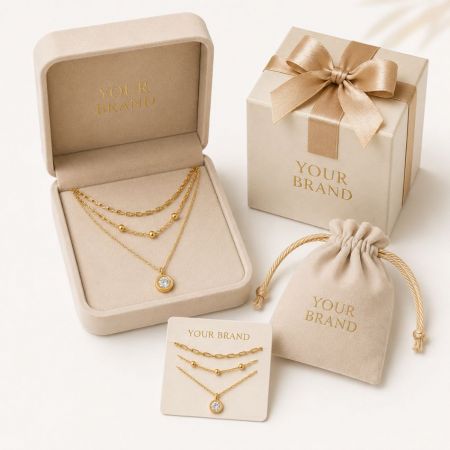 18K gouden ketting in op maat gemaakte merkverpakking. Ideaal voor private label sieraden groothandel.