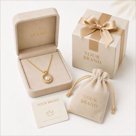 18K gouden parelpendant ketting in op maat gemaakte geschenkverpakking voor B2B private label groothandel.