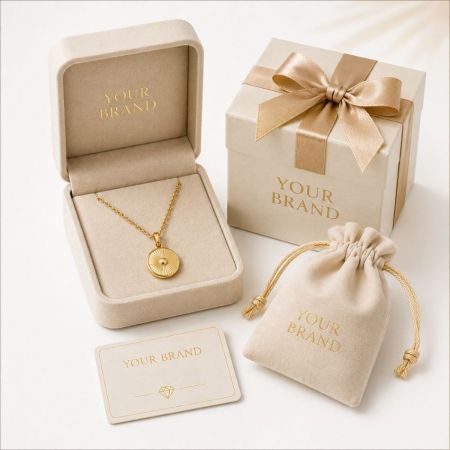 18K gouden muntpendant ketting in op maat gemaakte merkverpakking. Groothandel B2B sieradenleverancier.