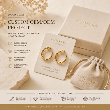 Maatwerk 18K gouden vermeil gedraaide oorbellen. B2B private label productie en OEM/ODM juweldiensten.