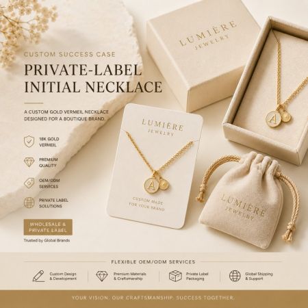 Private label gouden vermeil initialen ketting. Maatwerk B2B juwelenproductie en OEM/ODM groothandeldiensten.