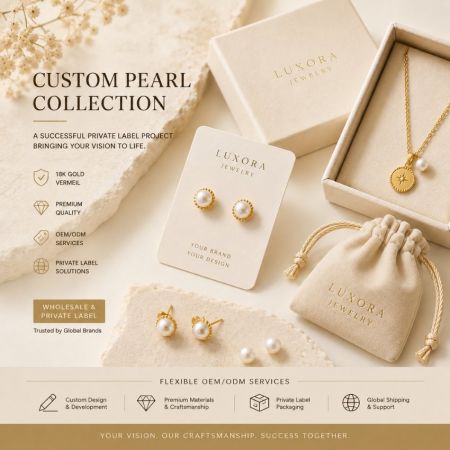Maatwerk 18K gouden vermeil parel juwelencollectie. Private label OEM/ODM productie voor B2B groothandelsmerken.