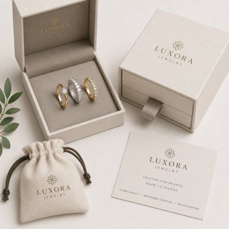 Op maat gemaakte luxe ringen in private label dozen, perfect voor groothandel in high-end sieradenmerken.