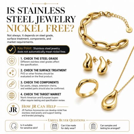 Kopersgids voor specificaties van nikkelvrije roestvrijstalen sieraden, materiaalklassen en marktconformiteit.