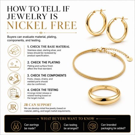Evaluatiegids voor nikkelvrije gouden sieraden met betrekking tot basismetalen, platingafwerkingen en testvereisten.