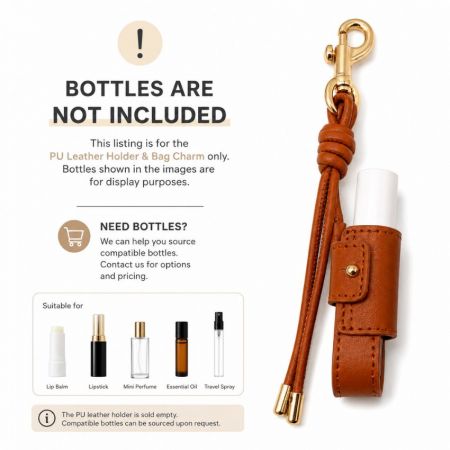 Versatile PU leather charm holder compatible with lip balm, lipstick, mini perfume, essential oil, and travel spray.