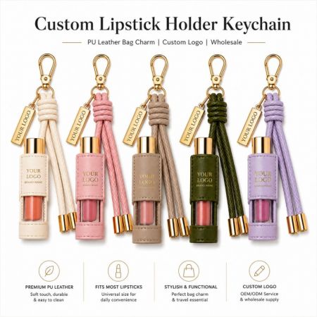 Custom Lipstick Holder Keychain PU Leather Bag Charm