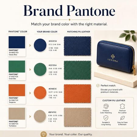 Pantone kleurmatching gids voor op maat gemaakte PU leren tassen en accessoires in bulk.