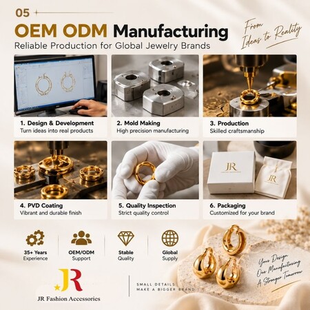 عملية تصنيع OEM ODM المكونة من ست خطوات لإنتاج مجوهرات الفولاذ المقاوم للصدأ PVD المخصصة.