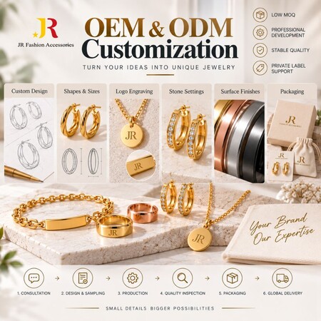 خيارات تخصيص مجوهرات الفولاذ المقاوم للصدأ OEM ODM بما في ذلك نقش الشعار وتغليف العلامة الخاصة.