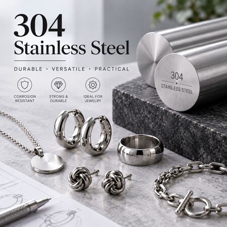 أسطوانة مادة خام من الفولاذ المقاوم للصدأ 304 معروضة مع عينات مجوهرات جملة متينة.
