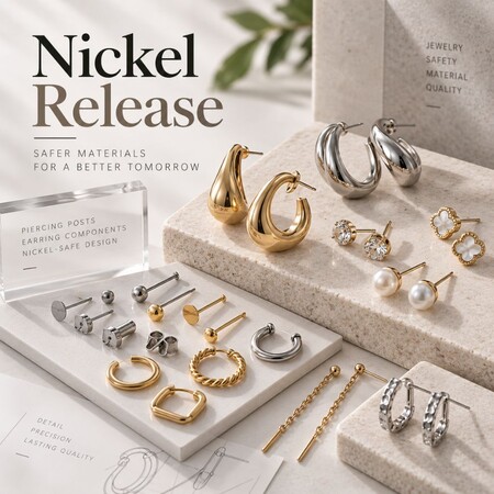 Nickel-release compliant jewelry components and earring posts designed for safe wholesale fashion accessories.