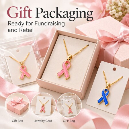 Custom awareness necklace packaging solutions including gift boxes, display cards, and OPP bags.