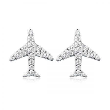 Detailed view of the sparkling cubic zirconia airplane stud earrings.