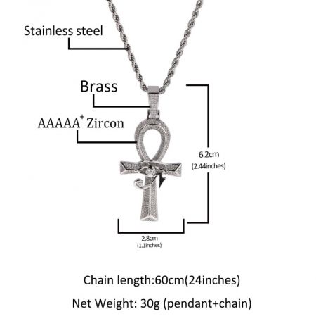 Detailed view of the Ankh pendant necklace highlighting its craftsmanship and material options