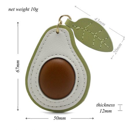 Product shot displaying the dimensions of the wholesale avocado keychain, ideal for bulk purchase.