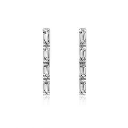 Orecchini a barre CZ scintillanti. - Orecchini a barre CZ scintillanti con un design a cristallo taglio baguette su una base in ottone placcato rodio.