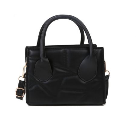 حقيبة صغيرة من جلد PU - حقيبة يد أنيقة من الجلد الأسود بتصميم منظم، تحتوي على مقبضين علويين، حزام كتف قابل للفصل، ومكونات ذهبية أنيقة.