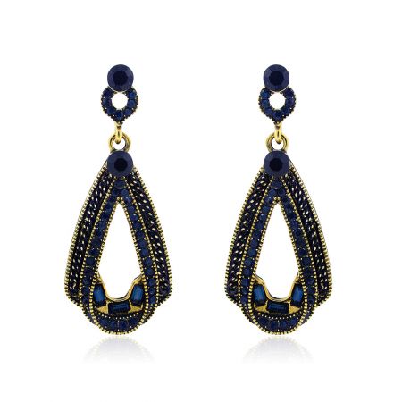 Pendientes Vintage de Araña Azul Montana - Pendientes Vintage de Araña Azul Montana con piedras preciosas en forma de lágrima de color azul oscuro, montadas en un ajuste de latón chapado en oro.