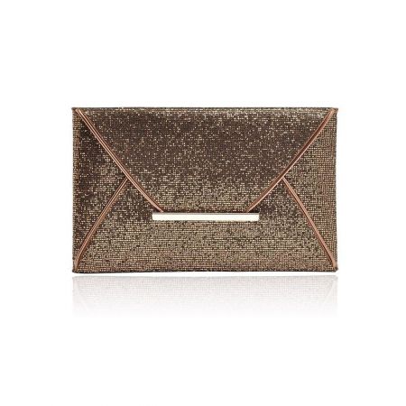 Version en sequins bronze du sac à main de soirée avec un fermoir en or rose.